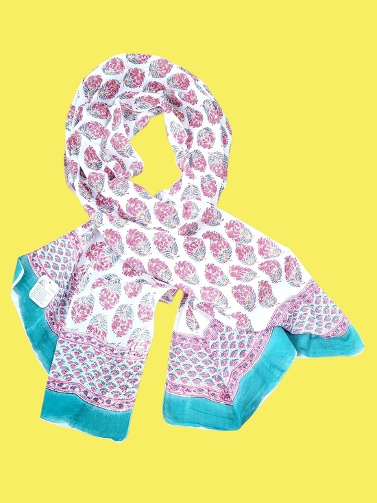 Hand Crafted Accessories - NWT Huge Indian Block Print Hand Crafted Cotton Scarf Wrap Fair Trade Floral